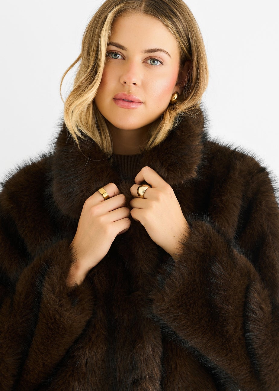 Gini London Coffee Premium Ombre  Faux Fur Jacket