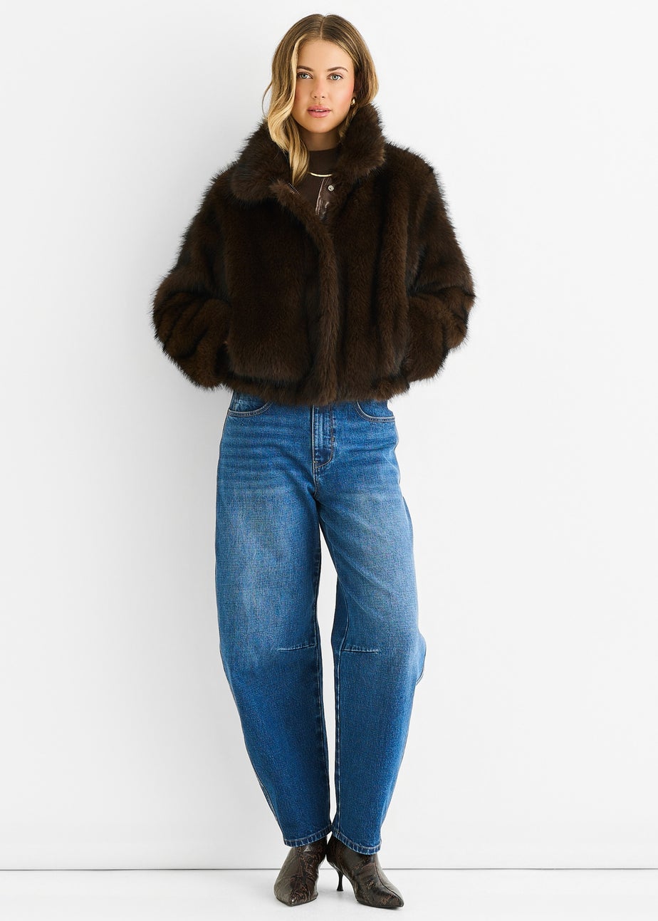 Gini London Coffee Premium Ombre  Faux Fur Jacket