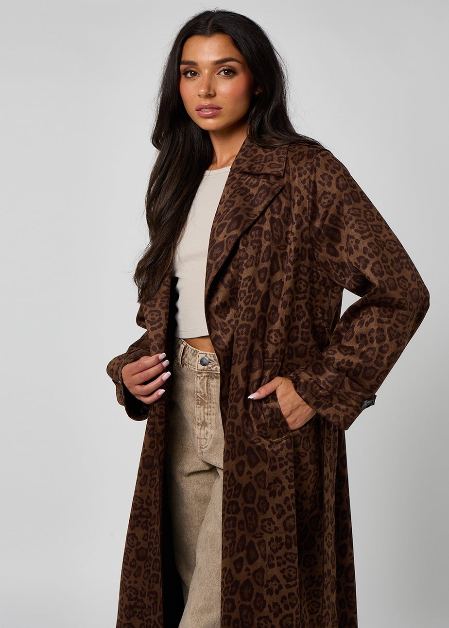 Urban Bliss Brown Leopard Suede Trench Coat