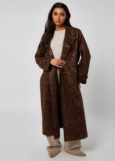 Urban Bliss Brown Leopard Suede Trench Coat