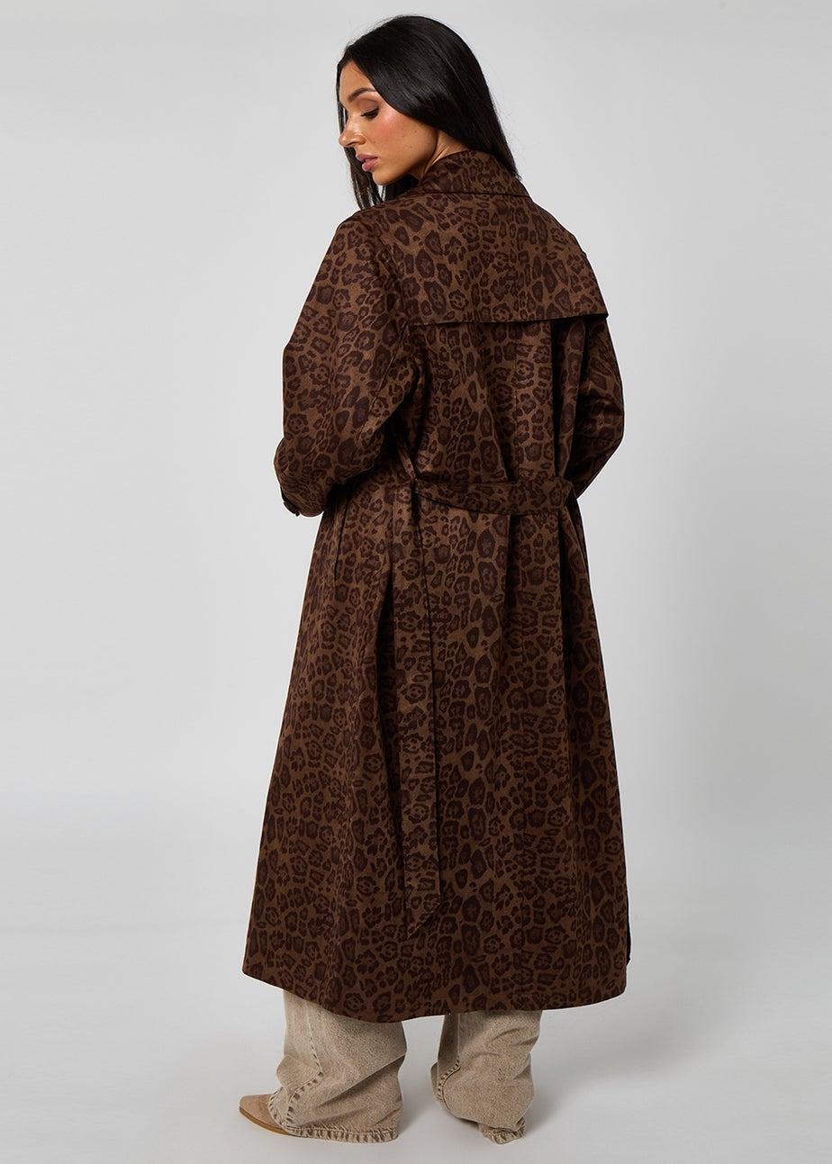 Urban Bliss Brown Leopard Suede Trench Coat
