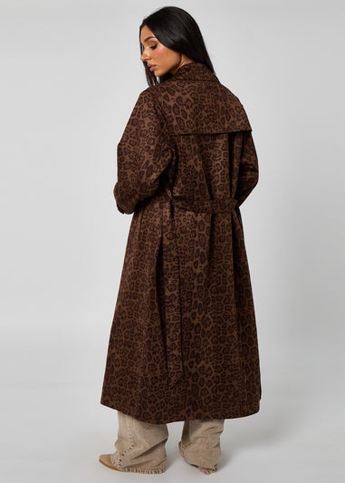Urban Bliss Brown Leopard Suede Trench Coat