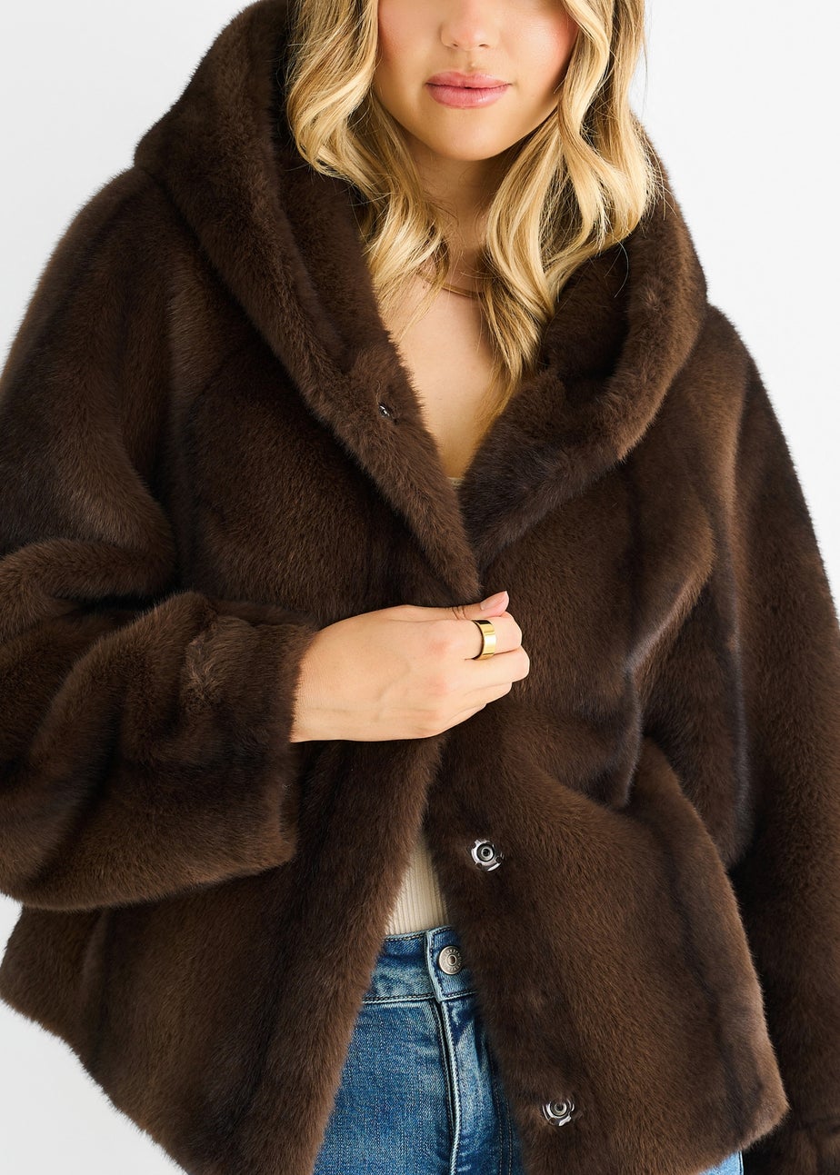 Gini London Coffee Ombre Hooded Faux Fur Jacket