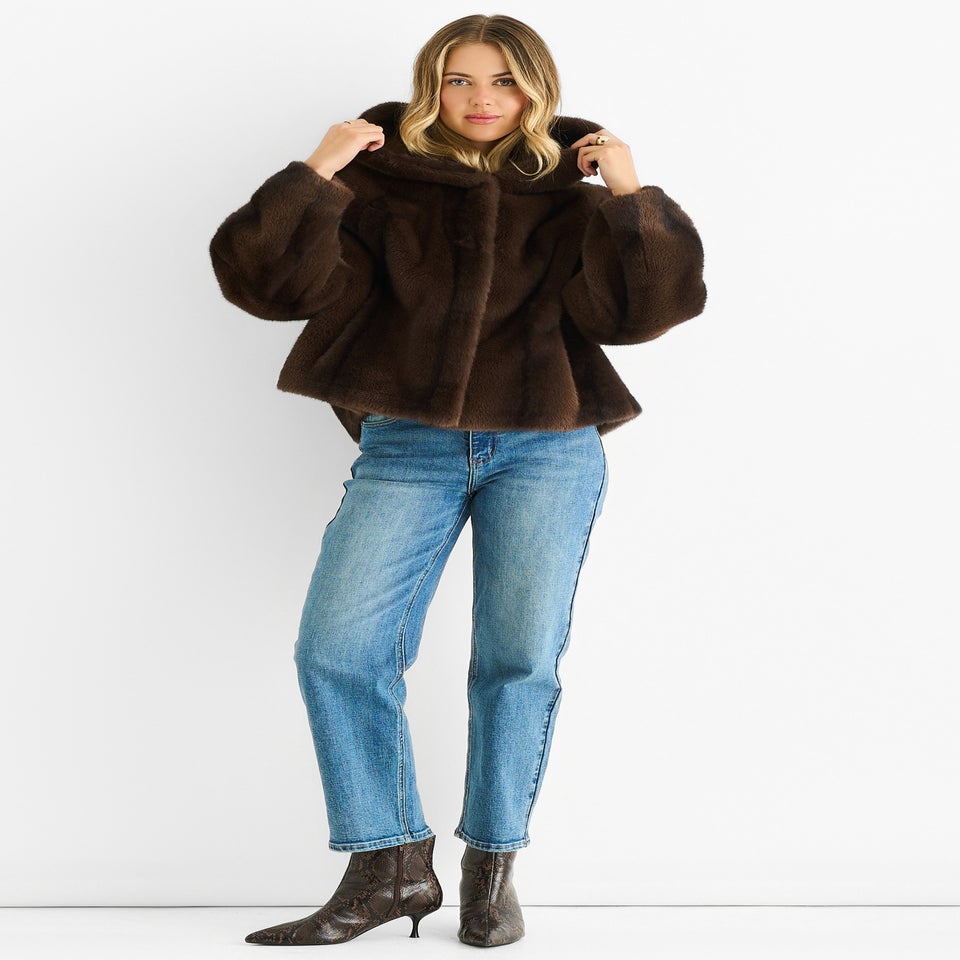 Gini London Coffee Ombre Hooded Faux Fur Jacket