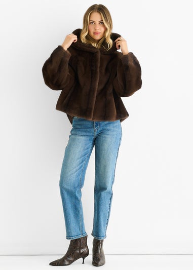 Gini London Coffee Ombre Hooded Faux Fur Jacket