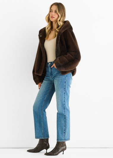 Gini London Coffee Ombre Hooded Faux Fur Jacket