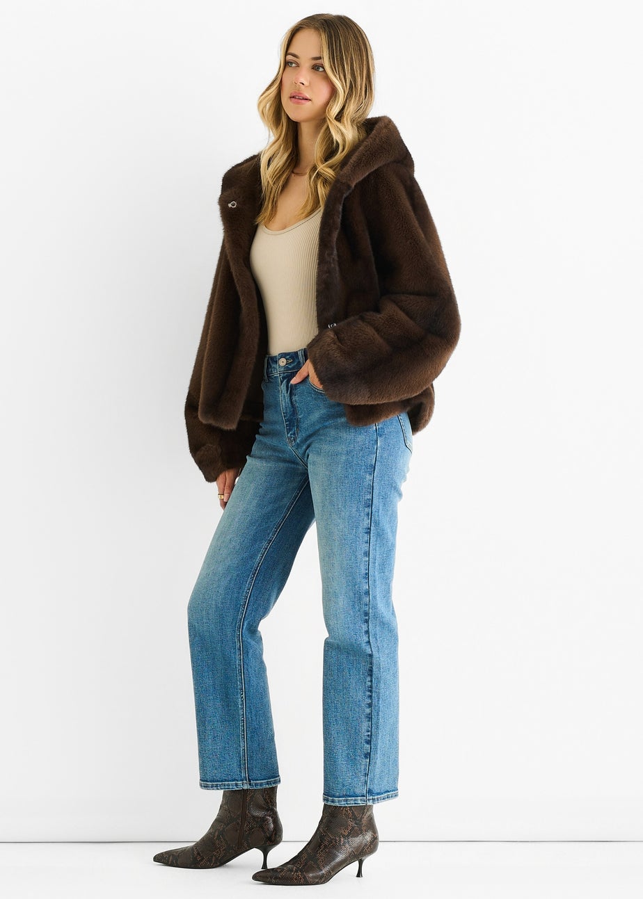 Gini London Coffee Ombre Hooded Faux Fur Jacket