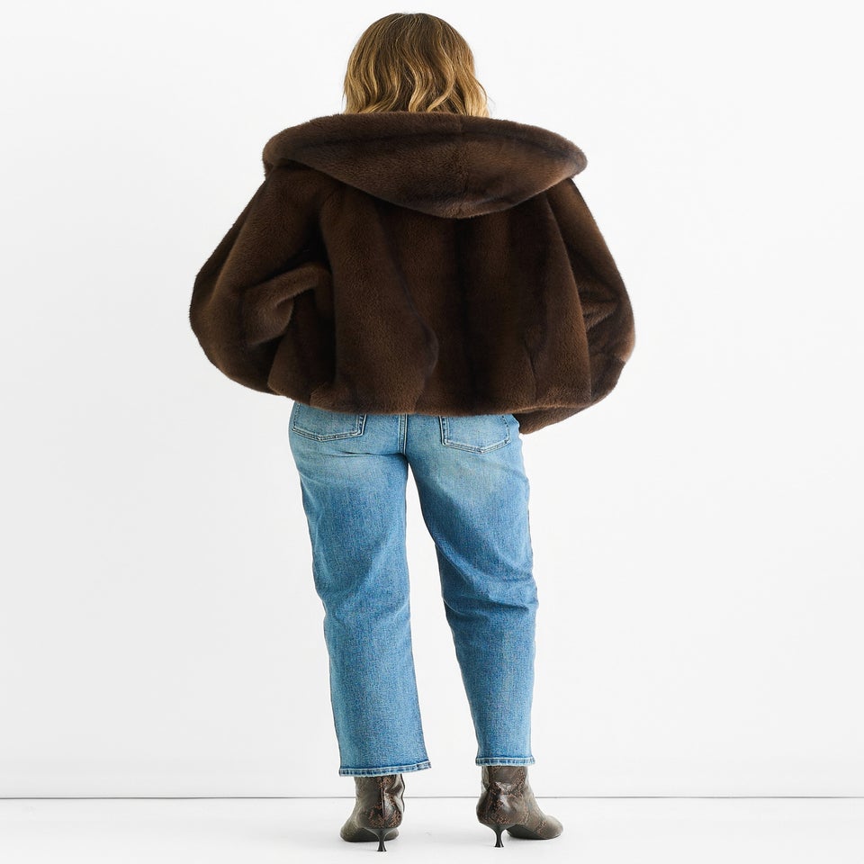 Gini London Coffee Ombre Hooded Faux Fur Jacket