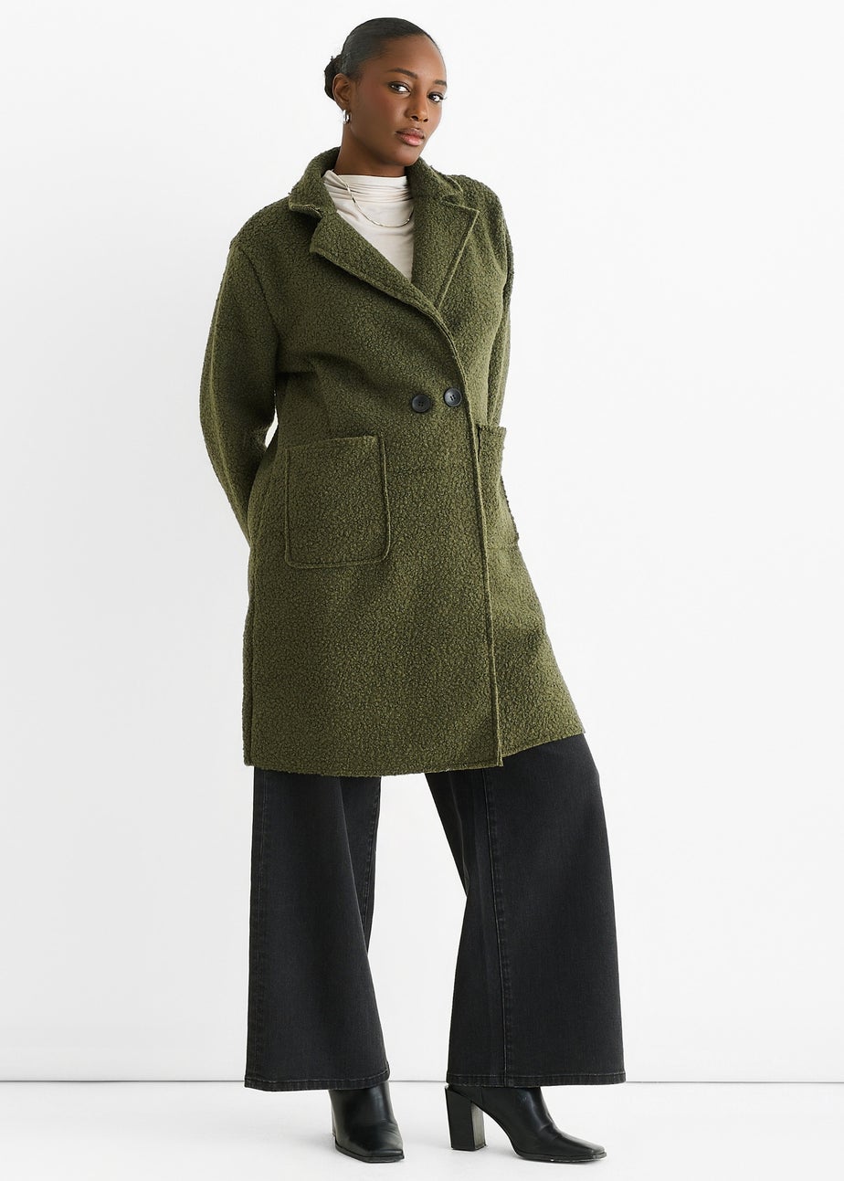 Gini London Khaki Shearling Mid Length Double Breasted Jacket