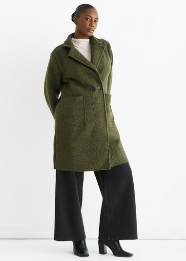 Gini London Khaki Shearling Mid Length Double Breasted Jacket