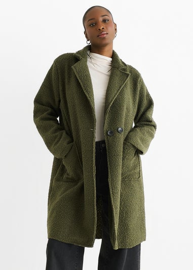 Gini London Khaki Shearling Mid Length Double Breasted Jacket