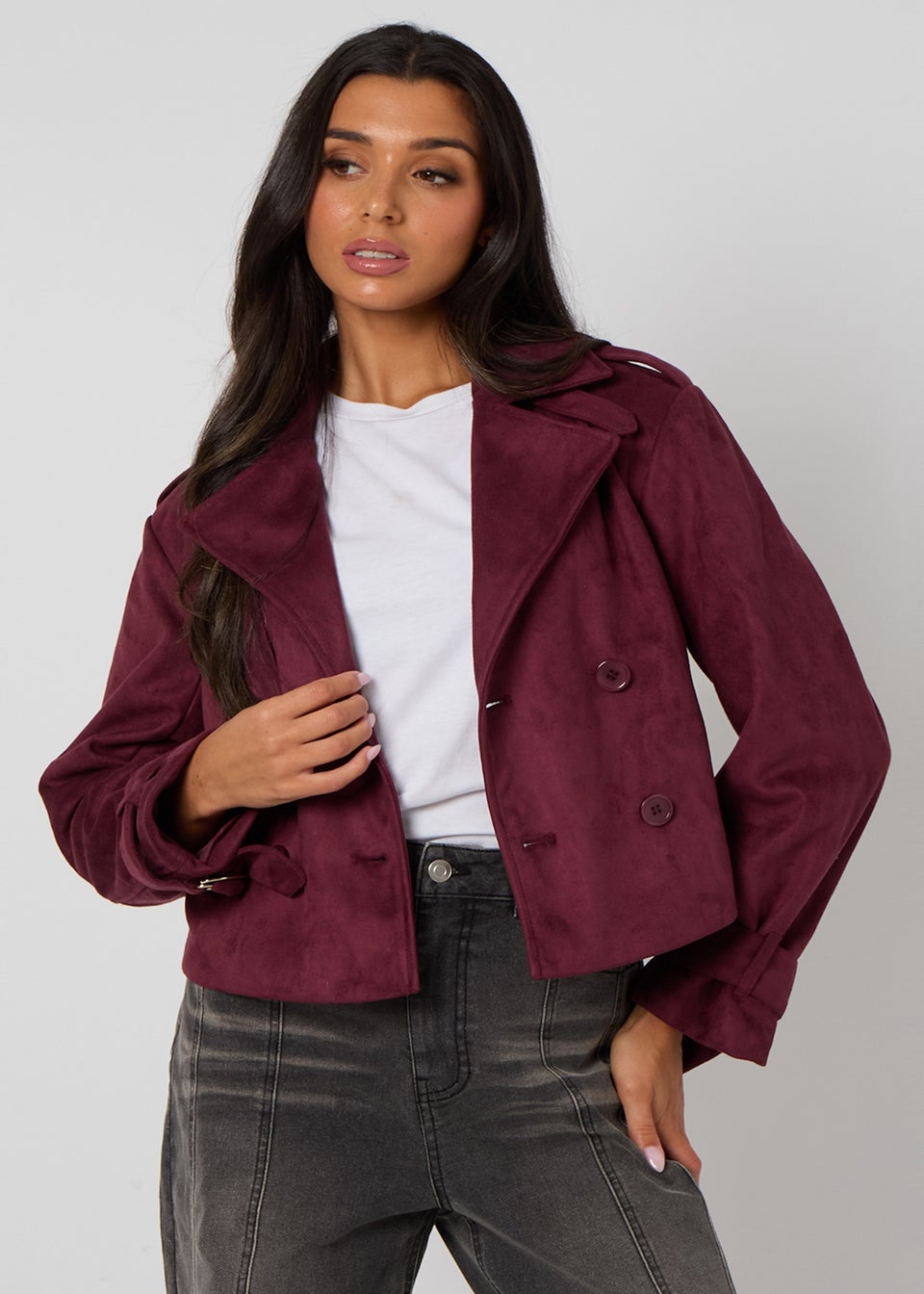 Urban Bliss Plum Cropped Suede Trench