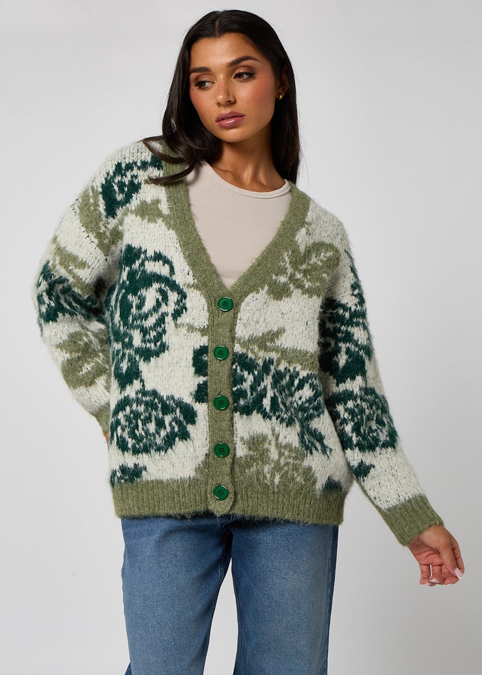 Urban Bliss Green Floral Chunky Cardigan
