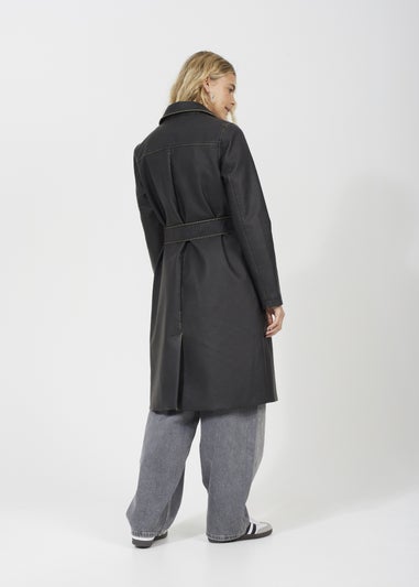 Brave Soul Black Oversized PU Double Breasted Mac