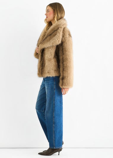 Gini London Camel Ombre Lapel Faux Fur Jacket