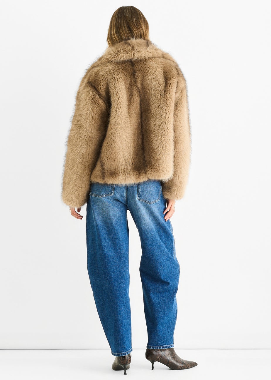Gini London Camel Ombre Lapel Faux Fur Jacket