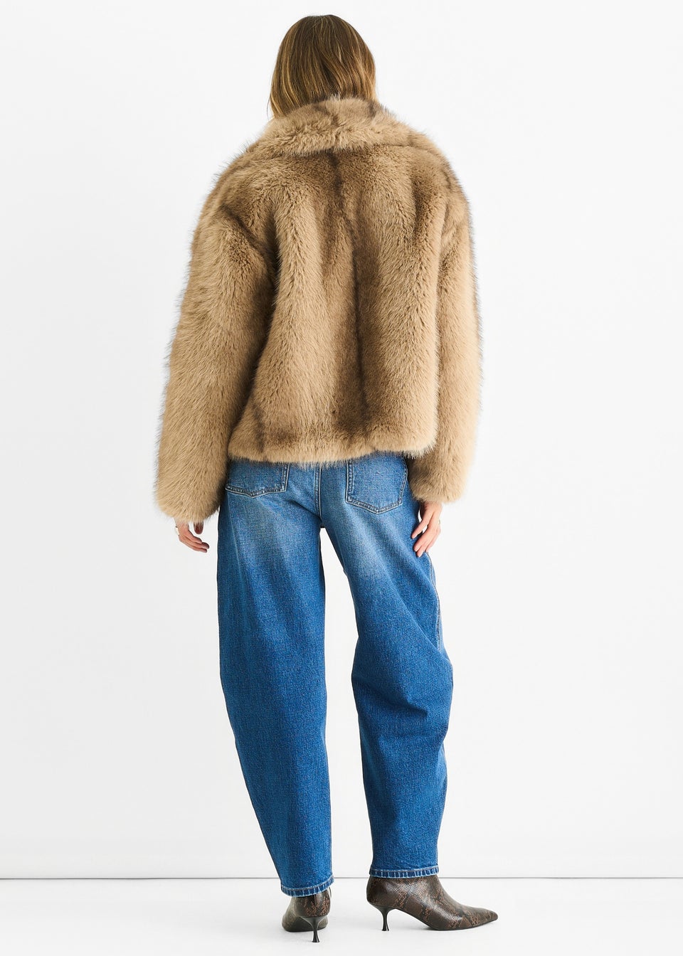 Gini London Camel Ombre Lapel Faux Fur Jacket