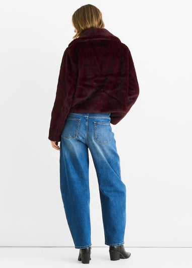 Gini London Plum Crushed Look Faux Fur Cropped Jacket