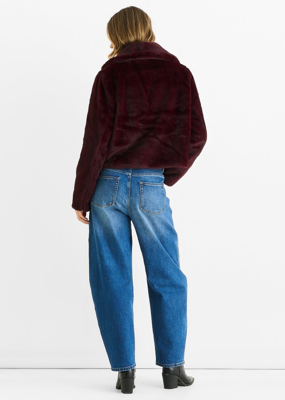 Gini London Plum Crushed Look Faux Fur Cropped Jacket