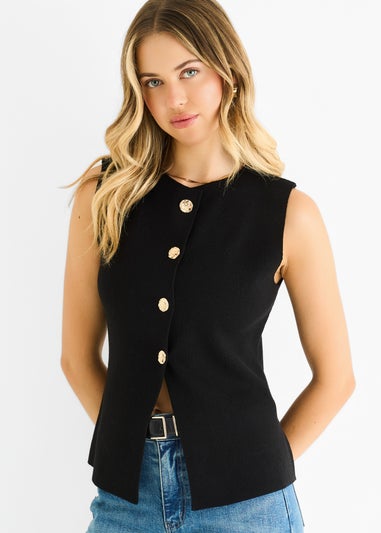 Gini London Black Button Front Compact Knit Waistcoat