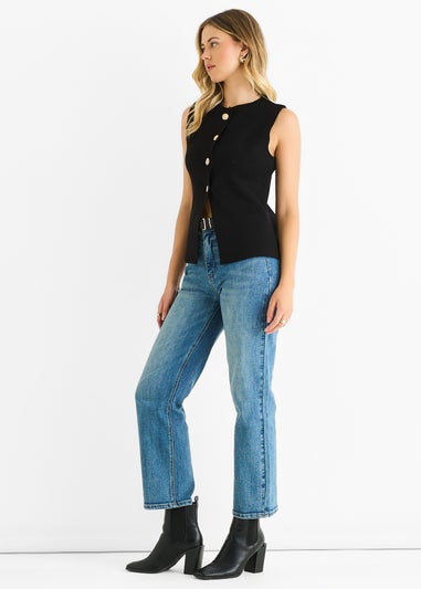 Gini London Black Button Front Compact Knit Waistcoat