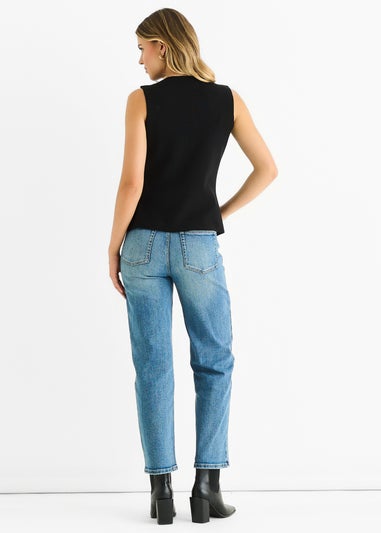 Gini London Black Button Front Compact Knit Waistcoat