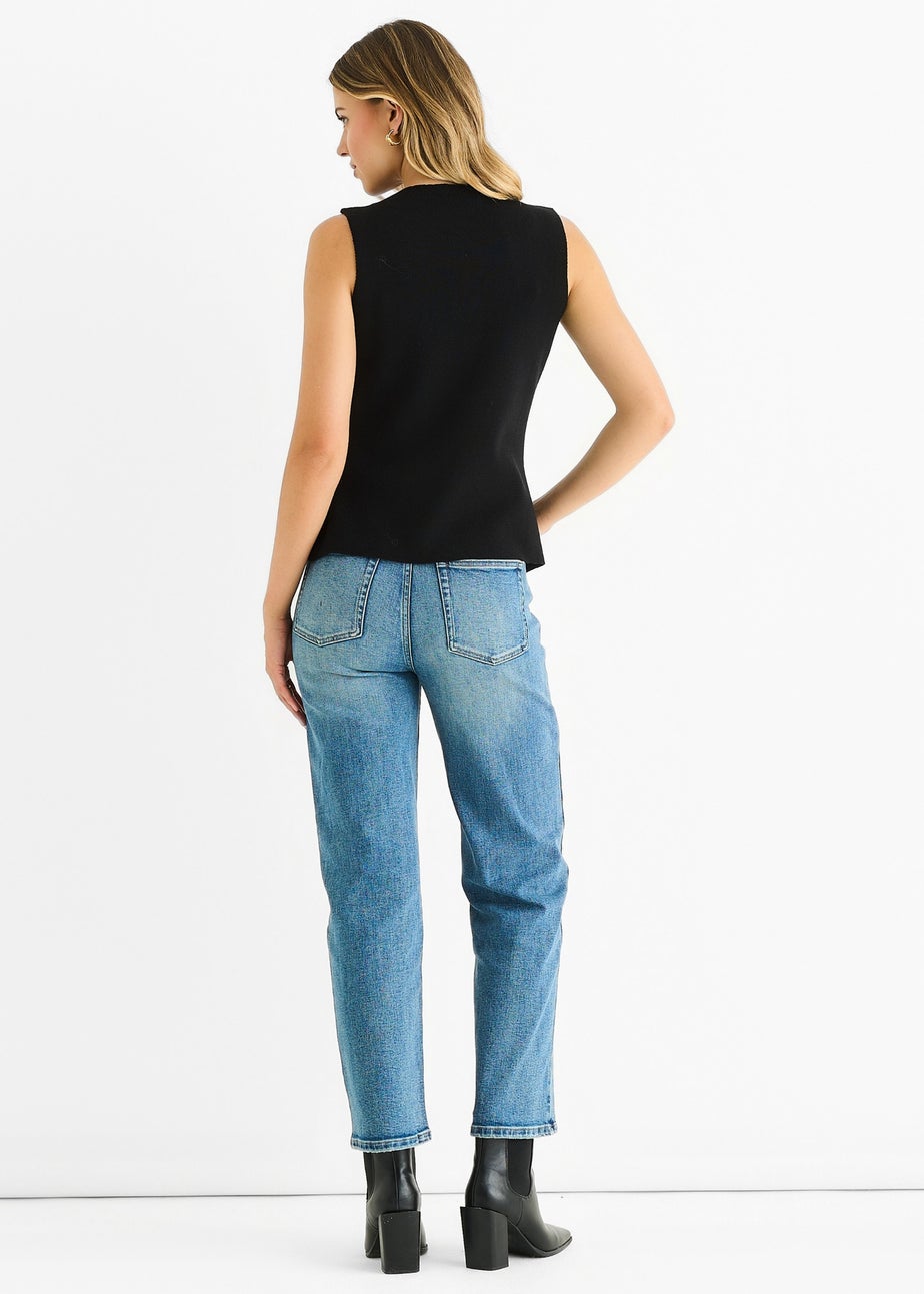 Gini London Black Button Front Compact Knit Waistcoat