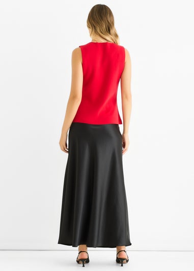 Gini London Cherry Red Button Front Compact Knit Waistcoat