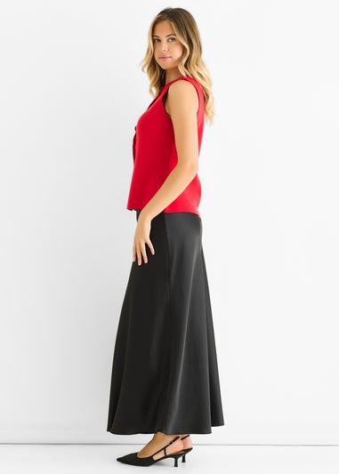 Gini London Cherry Red Button Front Compact Knit Waistcoat