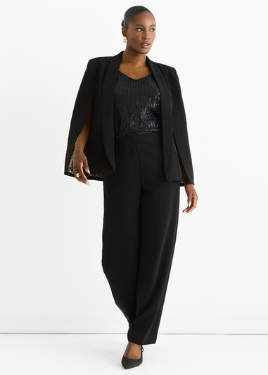 Gini London Black Contrast Animal Lining Tailoring Cape Blazer