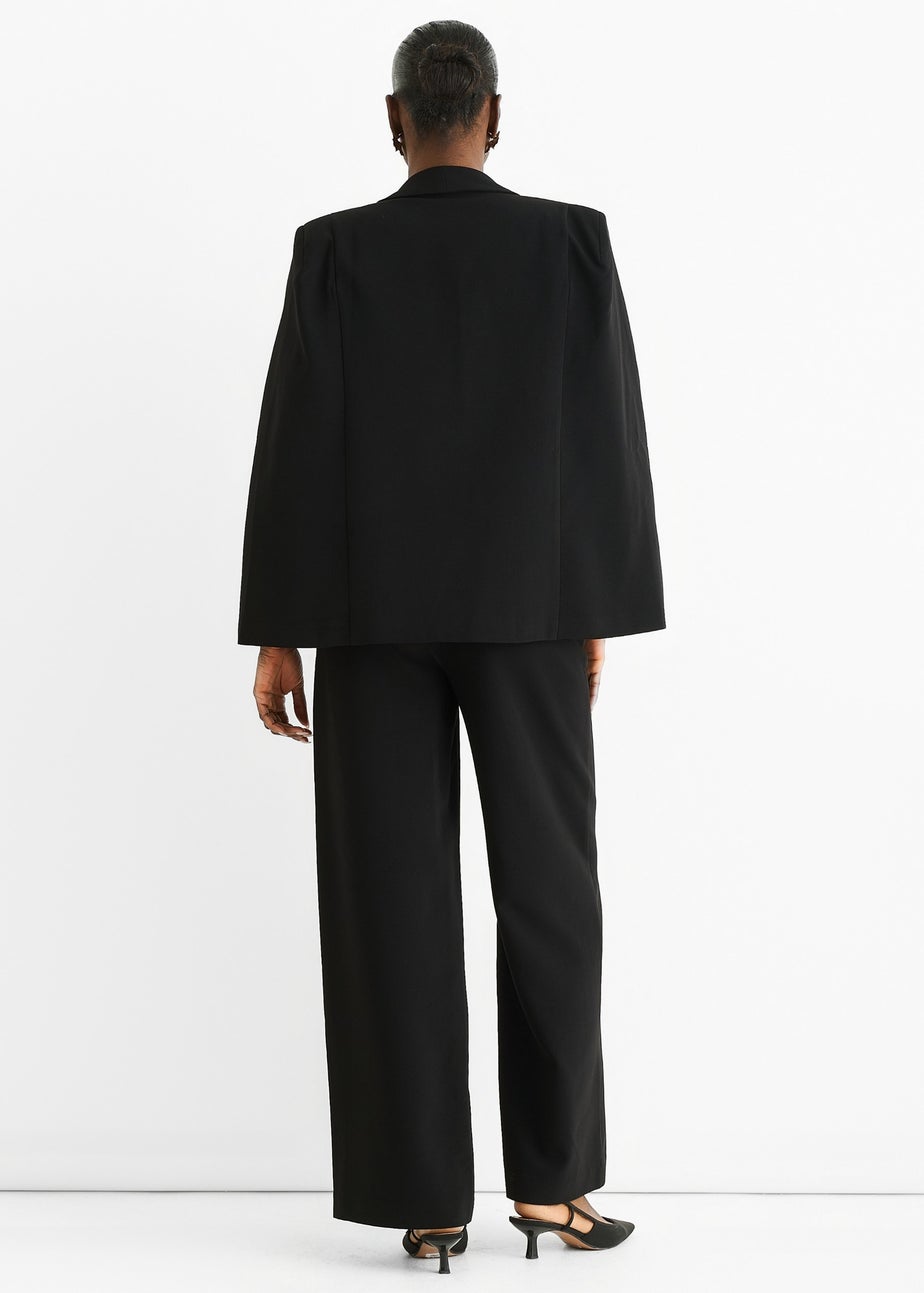 Gini London Black Contrast Animal Lining Tailoring Cape Blazer