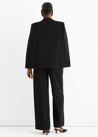 Gini London Black Contrast Animal Lining Tailoring Cape Blazer