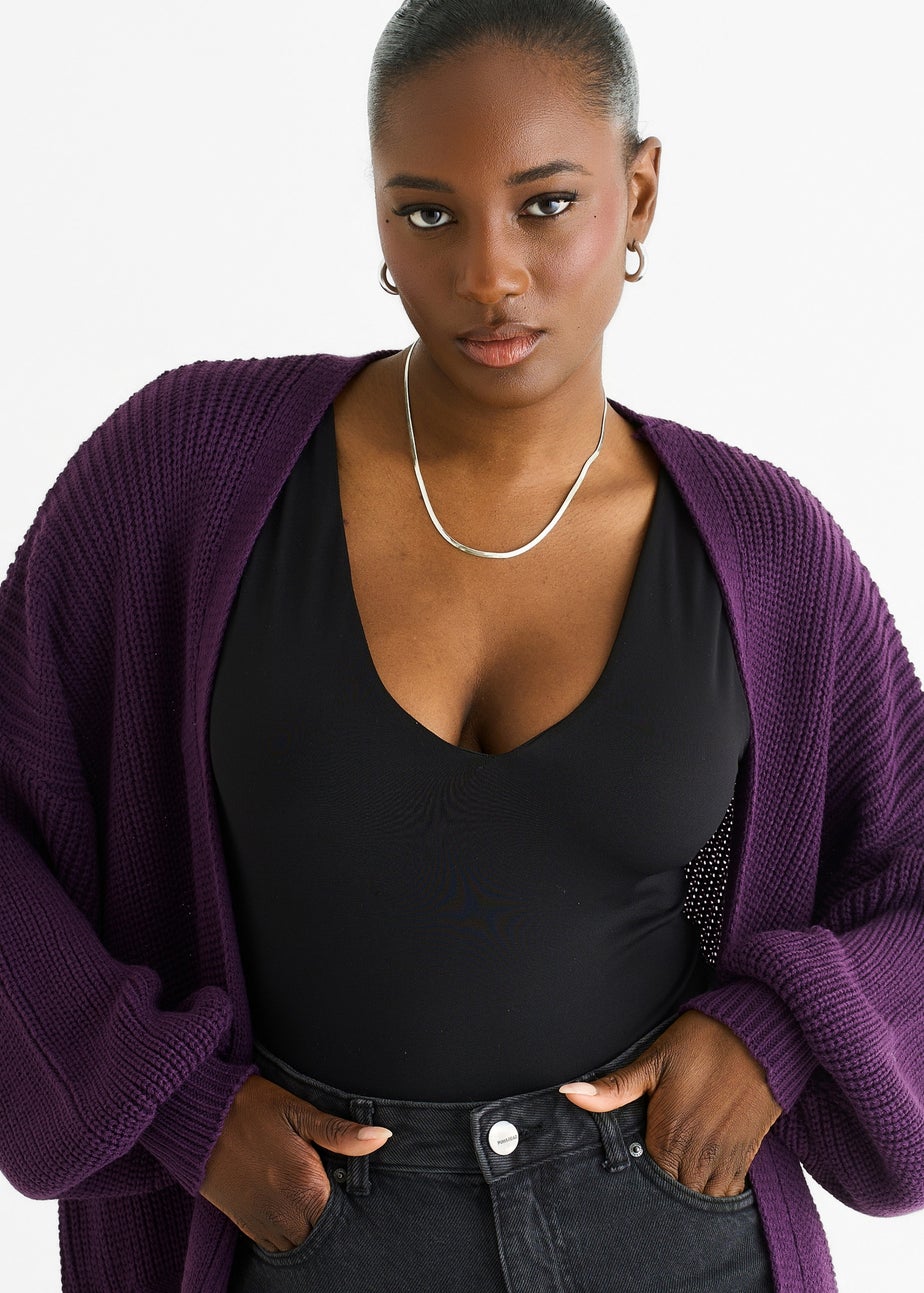 Gini London Purple Chunky Knit Long Cardigan