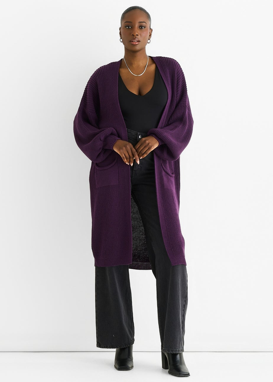 Gini London Purple Chunky Knit Long Cardigan