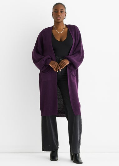 Gini London Purple Chunky Knit Long Cardigan