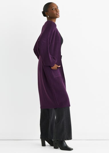 Gini London Purple Chunky Knit Long Cardigan