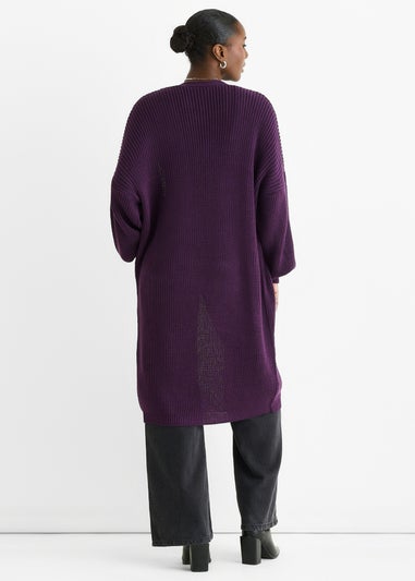 Gini London Purple Chunky Knit Long Cardigan