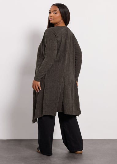Yours Curve Brown Ribbed Midaxi Waterfall Cardigan