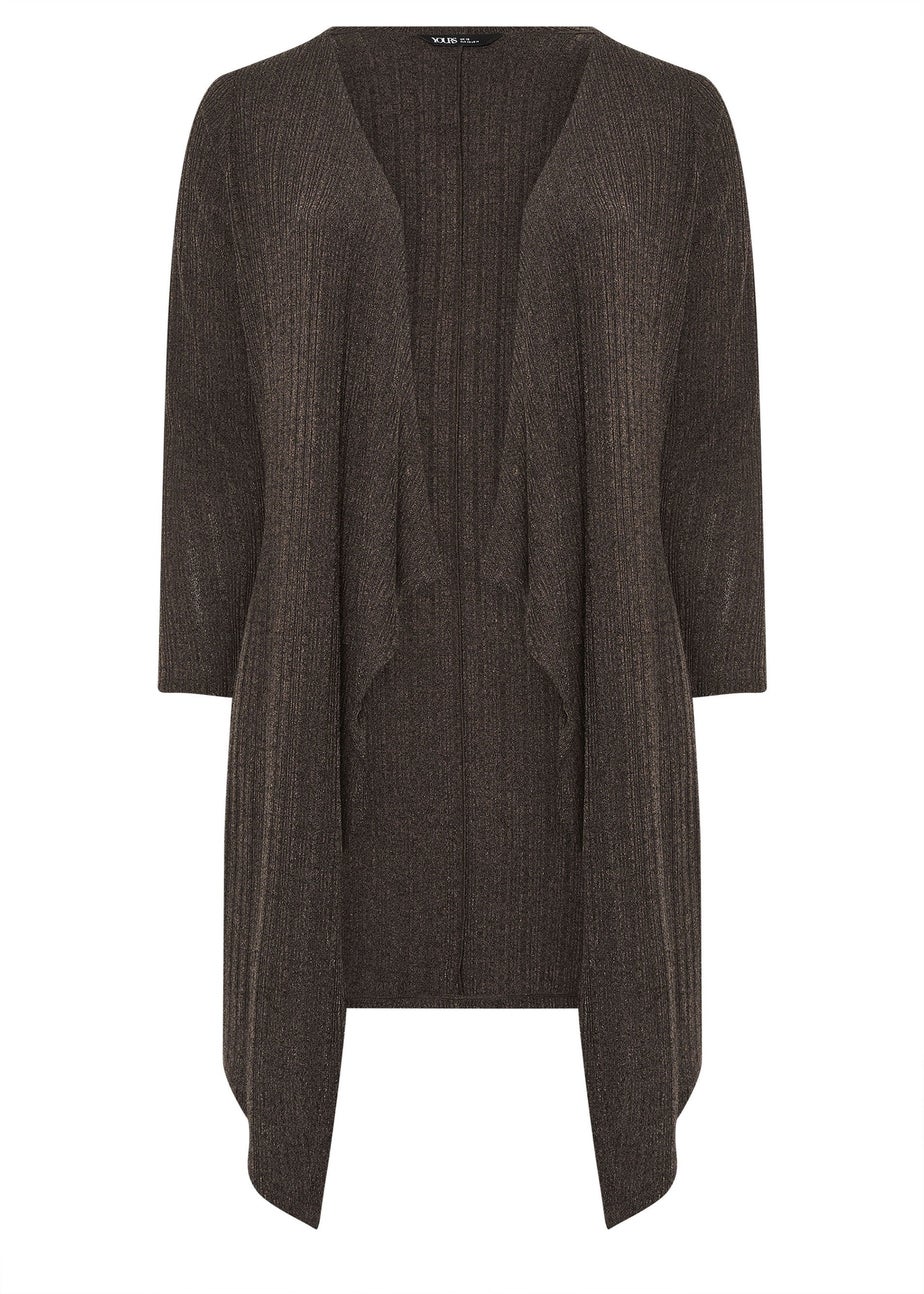 Yours Curve Brown Ribbed Midaxi Waterfall Cardigan