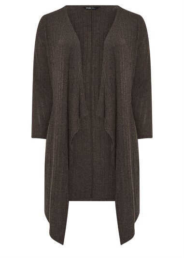 Yours Curve Brown Ribbed Midaxi Waterfall Cardigan