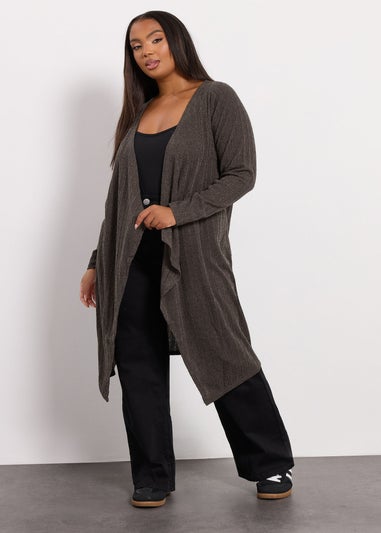 Yours Curve Brown Ribbed Midaxi Waterfall Cardigan