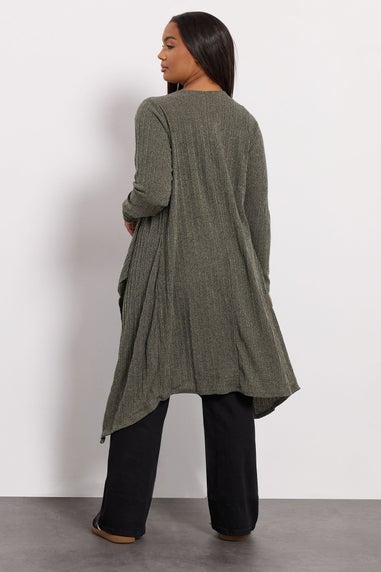 Yours Curve Khaki Green Ribbed Midaxi Waterfall Cardigan