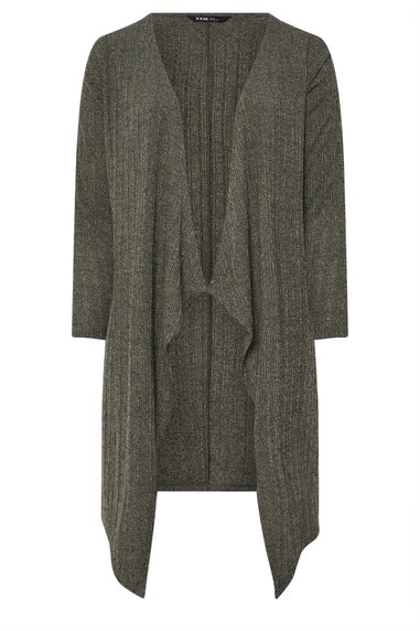 Yours Curve Khaki Green Ribbed Midaxi Waterfall Cardigan