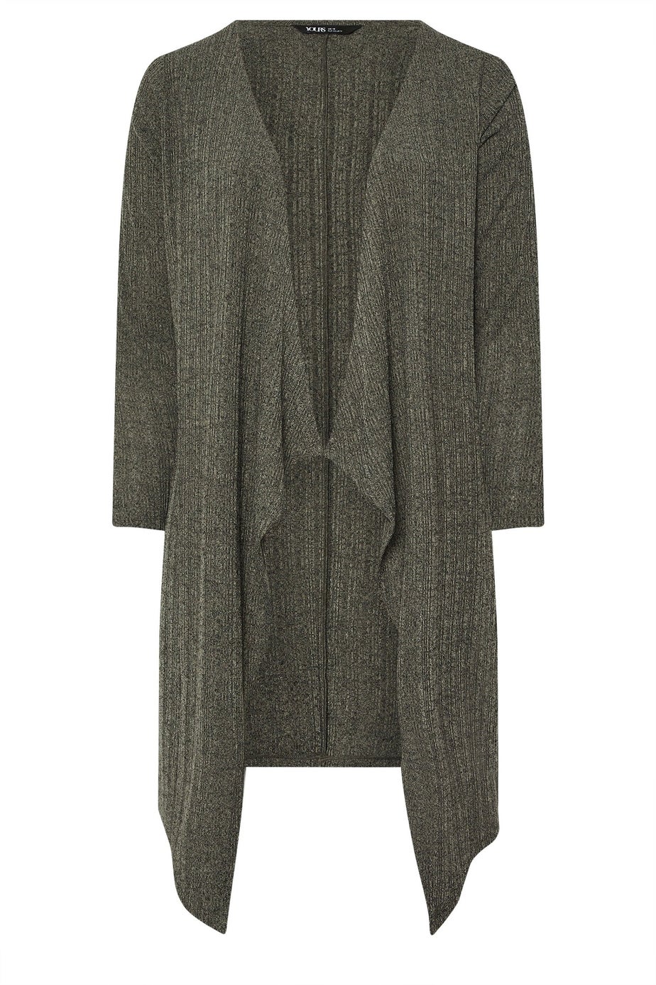 Yours Curve Khaki Green Ribbed Midaxi Waterfall Cardigan