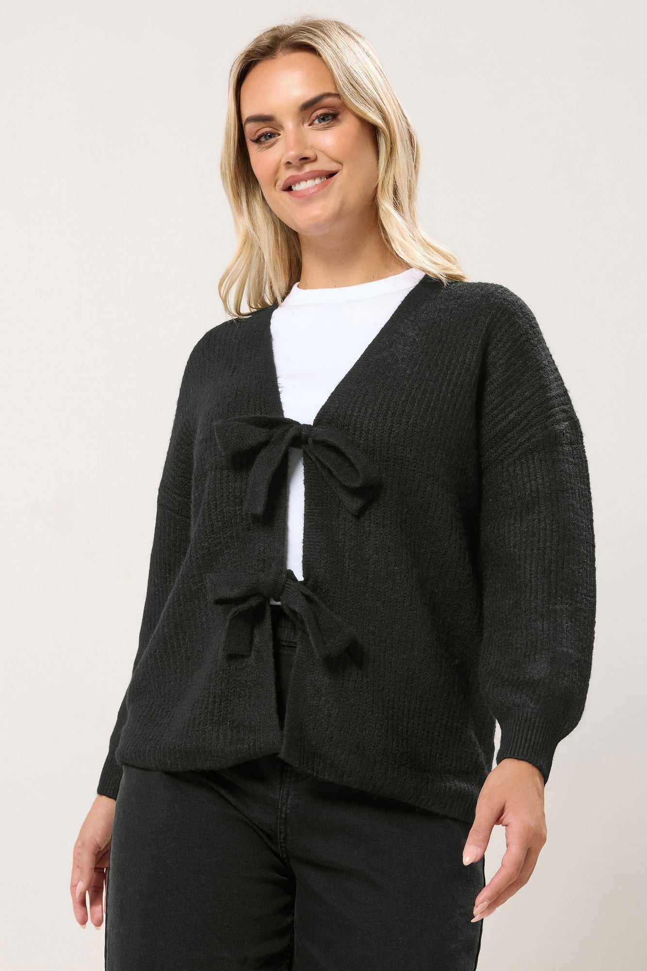 Yours Black Bow Tie Front Cardigan - Matalan