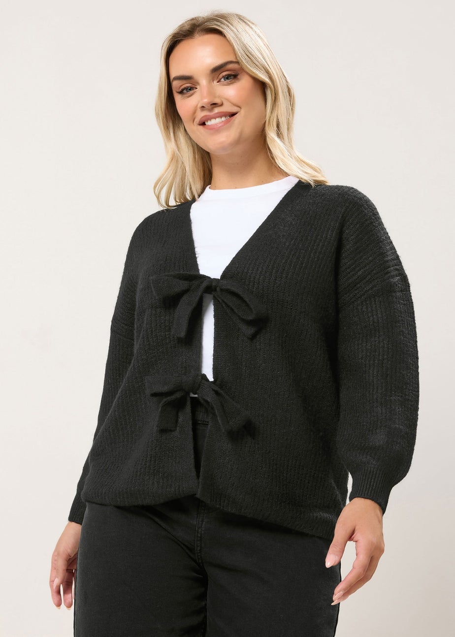 Yours Black Bow Tie Front Cardigan