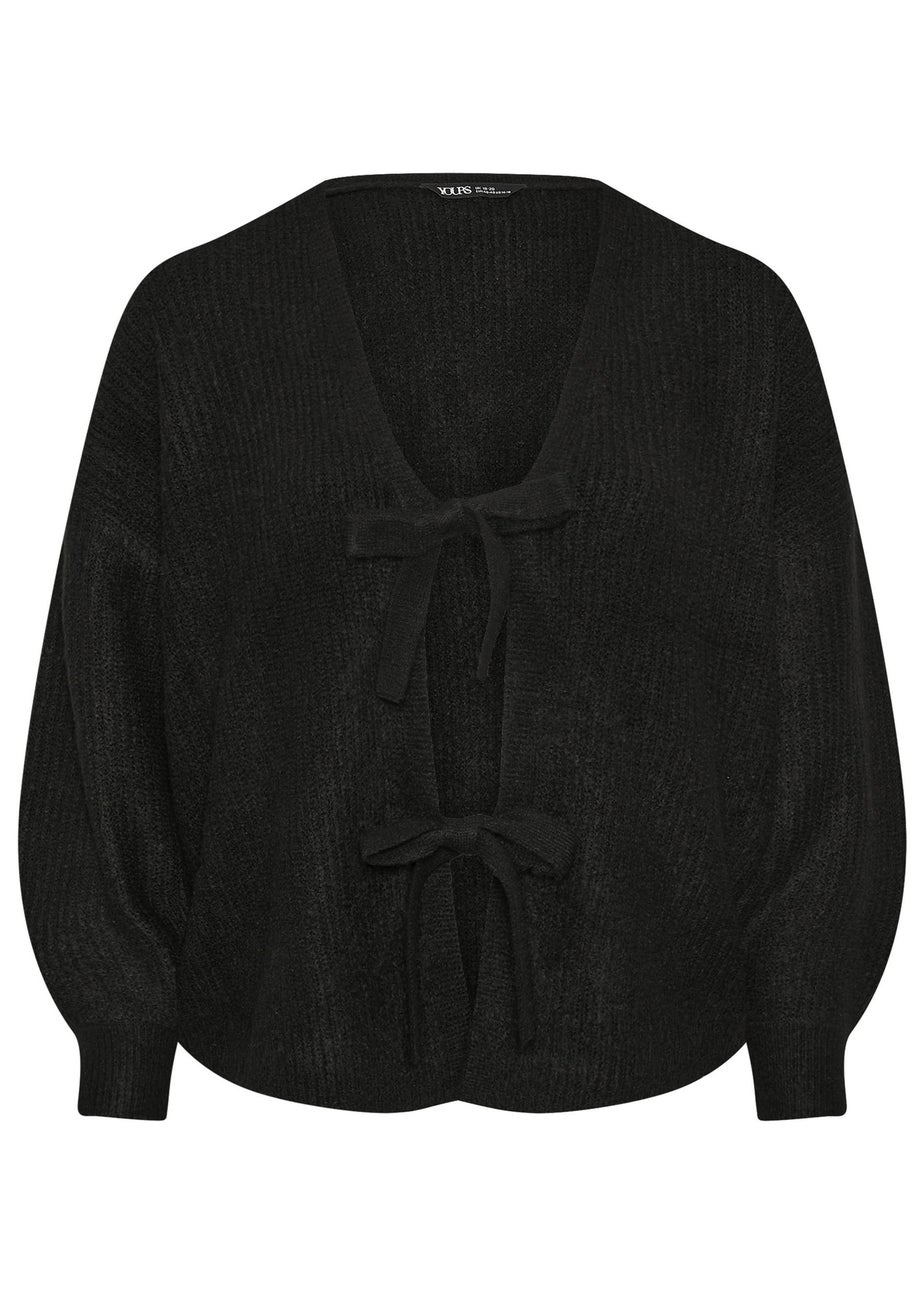 Yours Black Bow Tie Front Cardigan