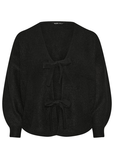 Yours Black Bow Tie Front Cardigan