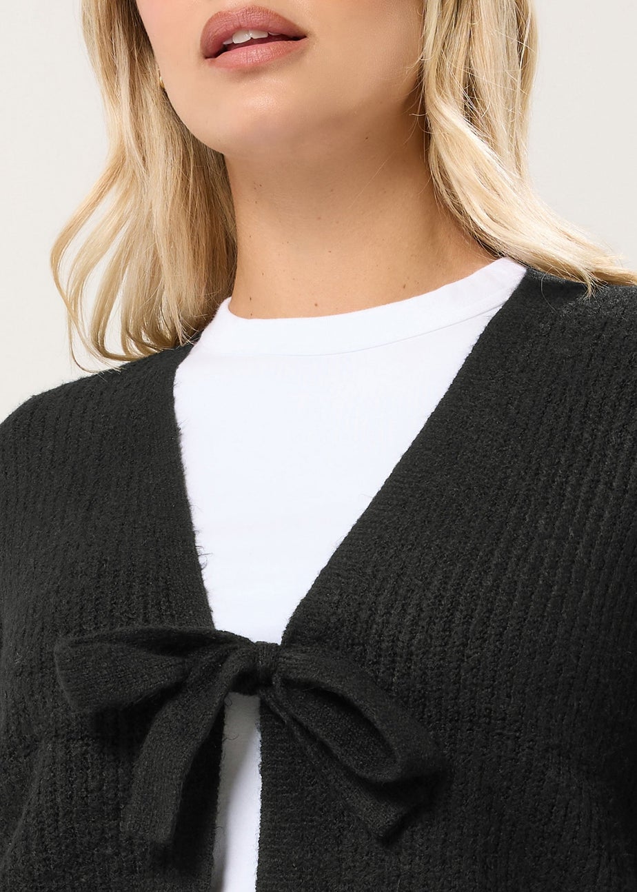 Yours Black Bow Tie Front Cardigan