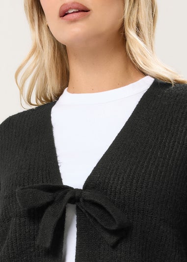 Yours Black Bow Tie Front Cardigan